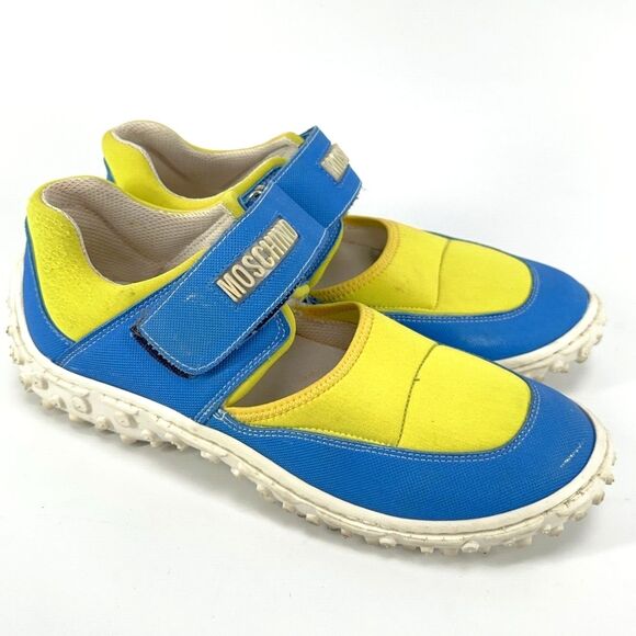 Women LOVE MOSCHINO Yellow Blue Hook Loop Mary Jane Sneakers Shoes Italy Size 39